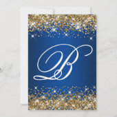 Gold Glitter Deep Blue Ombre Fancy Monogram Kaart (Achterkant)
