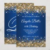 Gold Glitter Deep Blue Ombre Fancy Monogram Kaart (Voorkant / Achterkant)