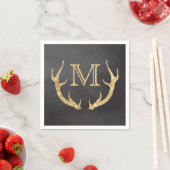 Gold Glitter Deer Antlers Krijtbord Monogram Servet (Insitu)