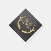 Gold Glitter Deer Antlers Krijtbord Monogram Servet (Hoek)