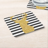 Gold Glitter Deer Black & White Stripes Kartonnen Onderzetters (Schuin)