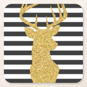 Gold Glitter Deer Black & White Stripes Kartonnen Onderzetters (Voorkant)
