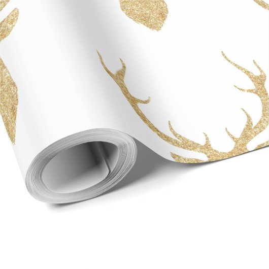 Gold Glitter Deer Head Silhouette Cadeaupapier (Rol Hoek)