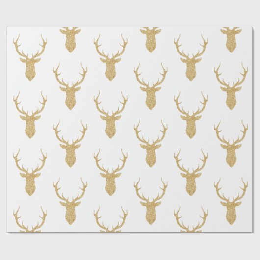 Gold Glitter Deer Head Silhouette Cadeaupapier (Vlak)