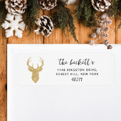 Gold Glitter Deer Head Winter Christmas Holiday Etiket