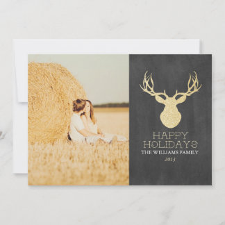 Gold Glitter Deer-kerstkaarten Feestdagenkaart
