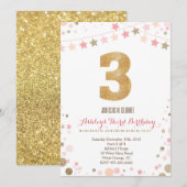 Gold Glitter derde verjaardag uitnodiging (Voorkant / Achterkant)