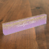 Gold Glitter Desk Paars Naambordje (Zijkant)