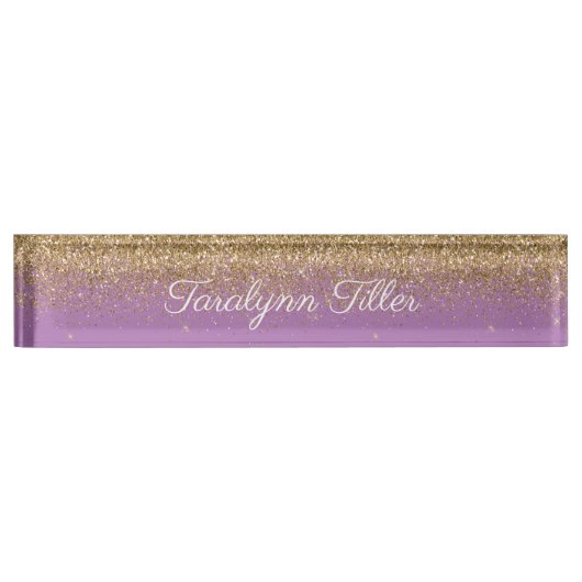 Gold Glitter Desk Paars Naambordje (Voorkant)