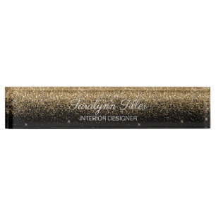 Gold Glitter Desk: Zwart Naambordje