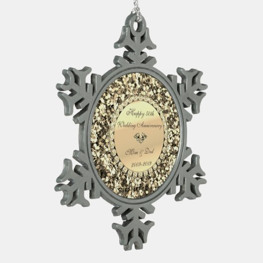 Gold Glitter Diamond 50th Wedding Jubileum Tin Sneeuwvlok Ornament (Links)