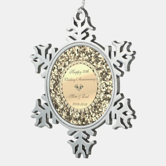 Gold Glitter Diamond 50th Wedding Jubileum Tin Sneeuwvlok Ornament (Rechts)