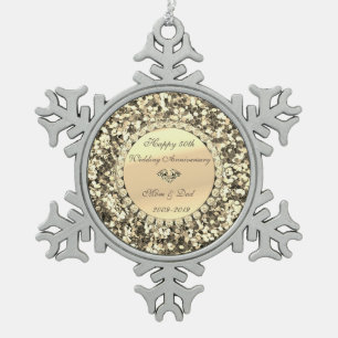 Gold Glitter Diamond 50th Wedding Jubileum Tin Sneeuwvlok Ornament