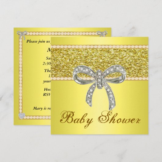 Gold Glitter Diamond Bow Baby shower Kaart (Voorkant / Achterkant)