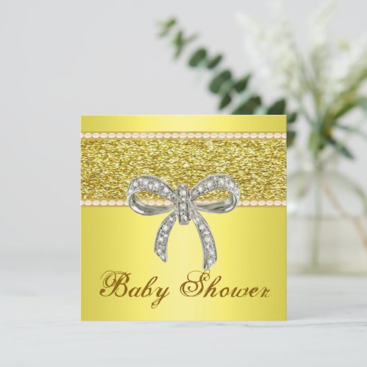 Gold Glitter Diamond Bow Baby shower Kaart (Staand voorkant)
