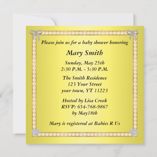 Gold Glitter Diamond Bow Baby shower Kaart (Achterkant)