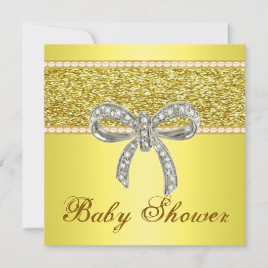 Gold Glitter Diamond Bow Baby shower Kaart (Voorkant)