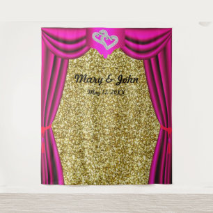 Gold Glitter Diamond draagt roze gordijnachtergron Wandkleed