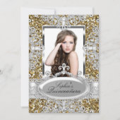 Gold Glitter Diamond Glamor Quinceanera Invite Kaart (Voorkant)