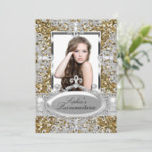 Gold Glitter Diamond Glamor Quinceanera Invite Kaart (Staand voorkant)