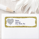 Gold Glitter Diamond Heart Adresetiketten Etiket (Insitu)