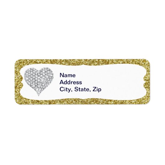 Gold Glitter Diamond Heart Adresetiketten Etiket (Voorkant)