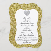 Gold Glitter Diamond Heart Bachelorette Party Kaart (Voorkant / Achterkant)