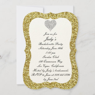 Gold Glitter Diamond Heart Bachelorette Party Kaart