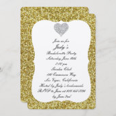 Gold Glitter Diamond Heart Bachelorette Party Kaart (Voorkant / Achterkant)
