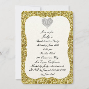 Gold Glitter Diamond Heart Bachelorette Party Kaart