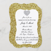 Gold Glitter Diamond Heart Engagement Party nodigt Kaart (Voorkant / Achterkant)