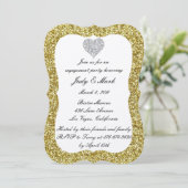 Gold Glitter Diamond Heart Engagement Party nodigt Kaart (Staand voorkant)