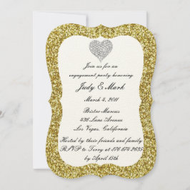 Gold Glitter Diamond Heart Engagement Party nodigt Kaart