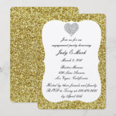 Gold Glitter Diamond Heart Engagement Party nodigt Kaart (Voorkant / Achterkant)