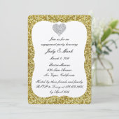 Gold Glitter Diamond Heart Engagement Party nodigt Kaart (Staand voorkant)