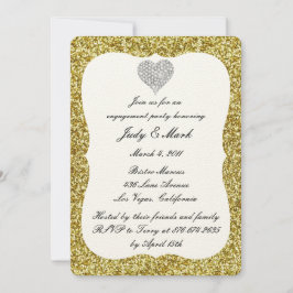 Gold Glitter Diamond Heart Engagement Party nodigt Kaart