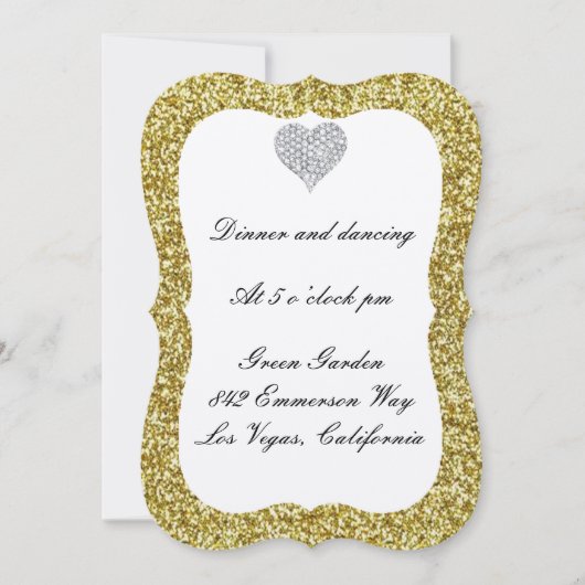 Gold Glitter Diamond Heart Reception Kaart (Voorkant)