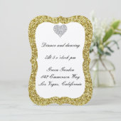 Gold Glitter Diamond Heart Reception Kaart (Staand voorkant)