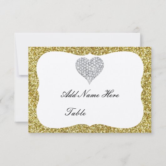 Gold Glitter Diamond Heart Table Kaart (Voorkant)
