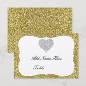 Gold Glitter Diamond Heart Table Kaart (Voorkant / Achterkant)