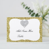 Gold Glitter Diamond Heart Table Kaart (Staand voorkant)