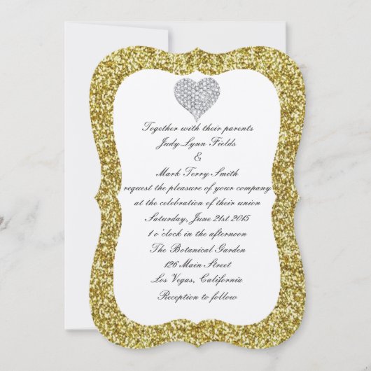 Gold Glitter Diamond Heart Weddenschap Kaart (Voorkant)