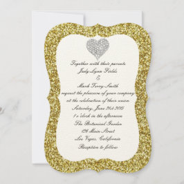 Gold Glitter Diamond Heart Weddenschap Kaart