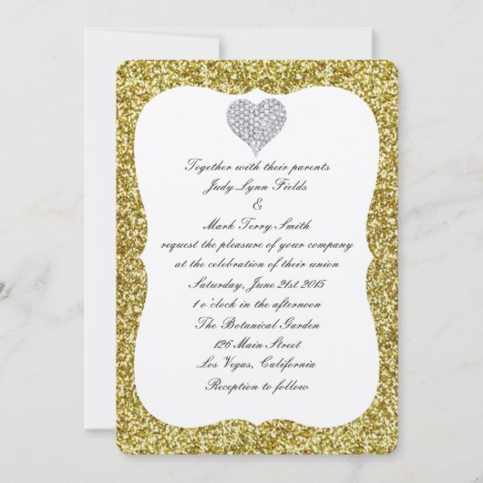 Gold Glitter Diamond Heart Weddenschap Kaart (Voorkant)