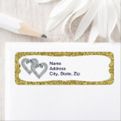 Gold Glitter Diamond Hearts Adresetiketten Etiket (Insitu)