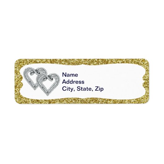 Gold Glitter Diamond Hearts Adresetiketten Etiket (Voorkant)