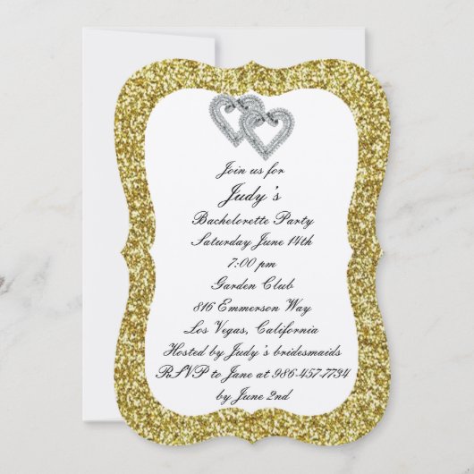 Gold Glitter Diamond Hearts Bachelorette Party Kaart (Voorkant)