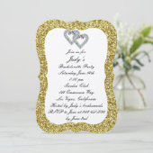Gold Glitter Diamond Hearts Bachelorette Party Kaart (Staand voorkant)
