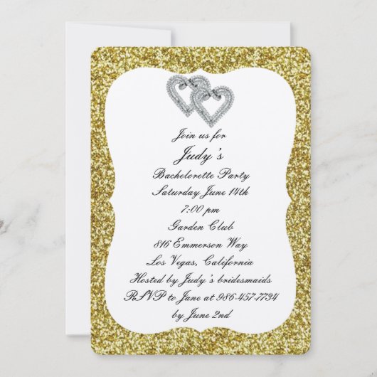Gold Glitter Diamond Hearts Bachelorette Party Kaart (Voorkant)