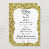Gold Glitter Diamond Hearts Bachelorette Party Kaart (Voorkant / Achterkant)